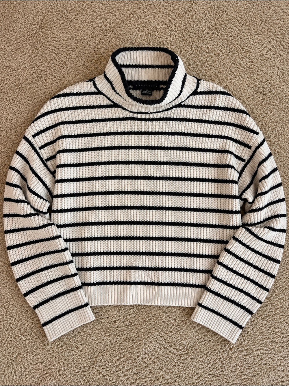 Sanctuary Ivory & Black Striped Mock Neck Sweater – Size S
